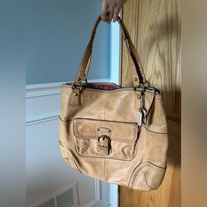 Beige Coach Poppy Tote w/ whipstitch